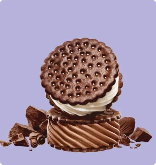 Two Skinny Cow ice cream sandwiches stacked on top of each other. 
